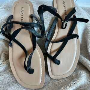Lucky Brand Bylee Sandals-Size 8. Strappy black sandals with lots of life left!